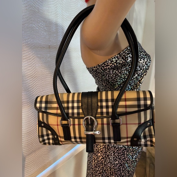 Burberry Handbags - Burberry Nova Check Black Cream Shoulder Bag Authentic